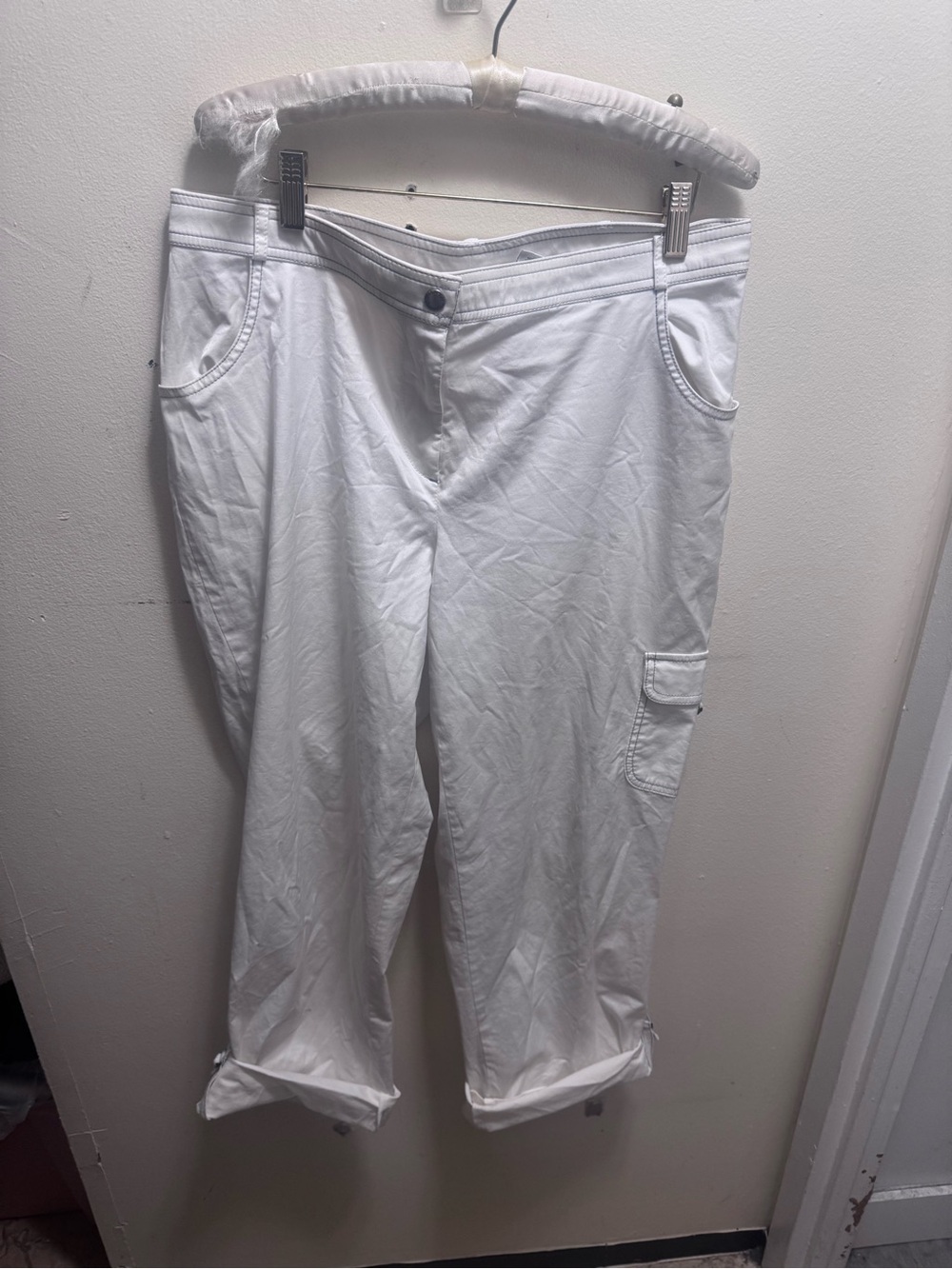 White Cropped Women's Cargo Pants - Lightweight Ankle Length
